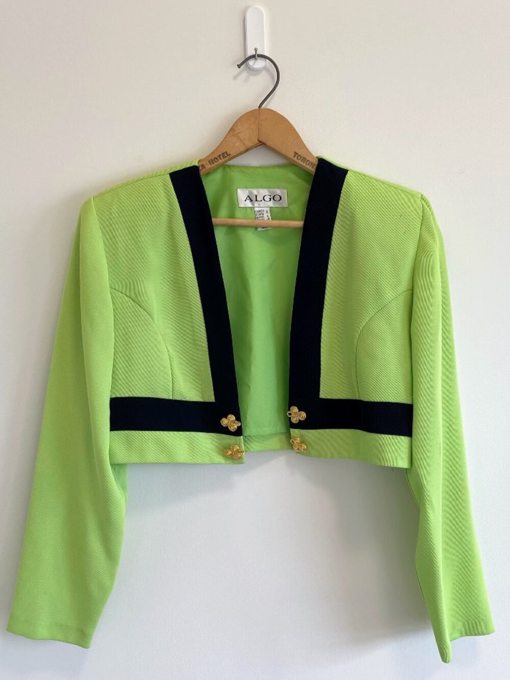 Vintage Black + Lime Green Bolero Jacket / 90s / Made in Canada